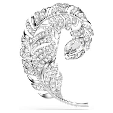 Idyllia 胸针, 混合切割, 羽毛, 蓝色, 镀铑 - Swarovski, 5747549