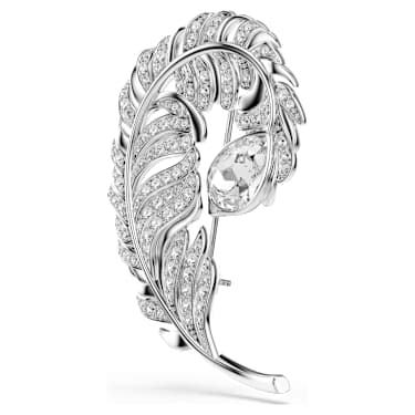Idyllia 胸针, 混合切割, 羽毛, 蓝色, 镀铑 - Swarovski, 5747549