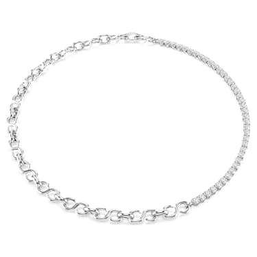 スワロフスキー Swarovski6点 Matrix ネックレス, S字型, ラウンドカット, ホワイト, ロジウム