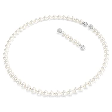 Matrix necklace, Crystal pearl, White, Rhodium plated - Swarovski, 5747746