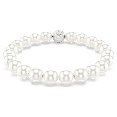 Matrix bracelet, Crystal pearl, White, Rhodium plated - Swarovski, 5747747