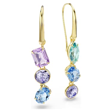 Gema drop earrings, Asymmetrical design, Mixed cuts, Multicoloured, Gold-tone plated - Swarovski, 5747917