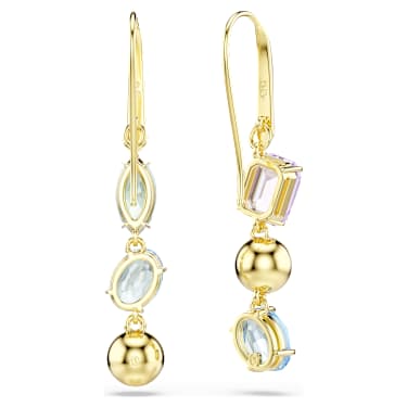 Gema damla küpeler, Asimetrik tasarım, Karışık kesimler, Çok renkli, Altın rengi kaplama - Swarovski, 5747917