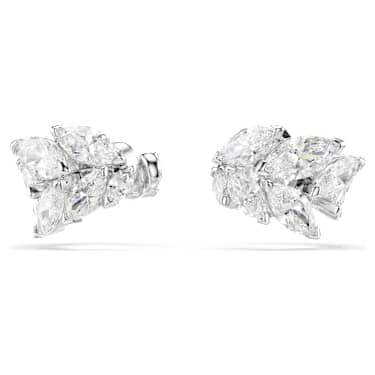 Mesmera 扣式耳環, 欖尖形切割, 白色, 鍍白金色 - Swarovski, 5747998