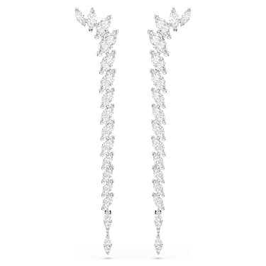 Mesmera oorbellen, Marquise-slijpvorm, Wit, Rodium toplaag - Swarovski, 5748006