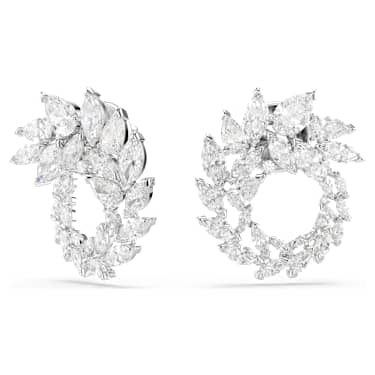 Mesmera ต่างหูแบบห่วง, เจียระไนทรง Marquise, ขาว, เคลือบโรเดียม - Swarovski, 5748008