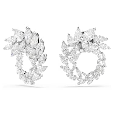 Mesmera hoop earrings, Marquise cut, White, Rhodium plated - Swarovski, 5748008