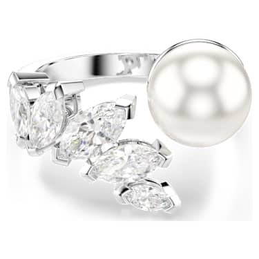 Mesmera open ring, Crystal Pearl, Marquise-slijpvorm, Wit, Rodium toplaag - Swarovski, 5748009