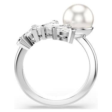 Mesmera open ring, Crystal pearl, Marquise cut, White, Rhodium plated - Swarovski, 5748009