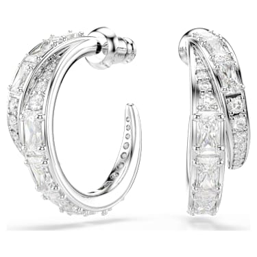Vienna 大圈耳環, 混合式切割, 白色, 鍍白金色 - Swarovski, 5749069
