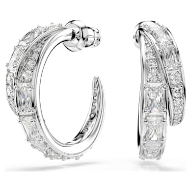 Obročasti uhani Vienna, Mešani rezi, Beli, Prevleka iz rodija - Swarovski, 5749069