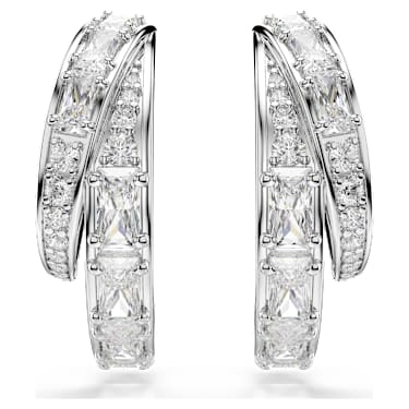 Brincos argola Vienna, Combinação de lapidações, Brancos, Lacado a ródio - Swarovski, 5749069
