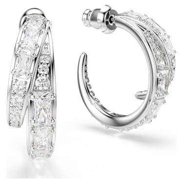 Vienna 大圈耳环, 混合切割, 白色, 镀铑 - Swarovski, 5749069