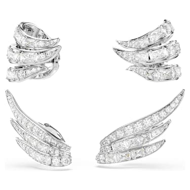 Vienna ear cuffs, Verschillende slijpvormen, Zwaan, Wit, Rodium toplaag - Swarovski, 5749071