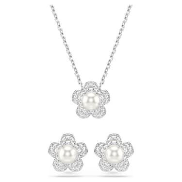 Ariana Grande x Swarovski 套装, 仿水晶珍珠, 圆形切割, 花朵, 白色, 镀铑 - Swarovski, 5749180
