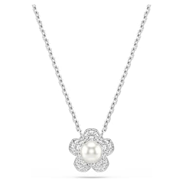 Set Ariana Grande x Swarovski, Perlă de cristal,Tăietură rotundă, Floare, Alb, Placat cu rodiu - Swarovski, 5749180