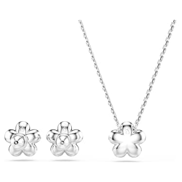 Sada Ariana Grande x Swarovski, Křišťálová perla, Kulatý výbrus, Květina, Bílá, Pokoveno rhodiem - Swarovski, 5749180