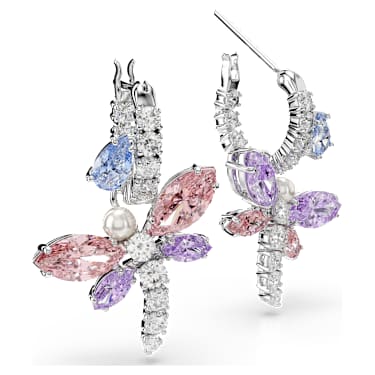 Ariana Grande x Swarovski drop earrings, Mixed cuts, Dragonfly, Multicolored, Rhodium plated - Swarovski, 5749185