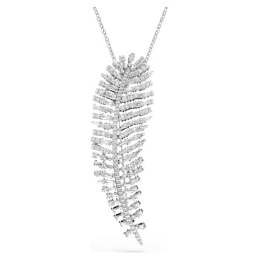 Vienna 鏈墜和胸針, 混合式切割, 羽毛, 白色, 鍍白金色 - Swarovski, 5749209