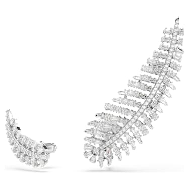 Vienna 穿孔耳環, 混合式切割, 羽毛, 白色, 鍍白金色 - Swarovski, 5749211