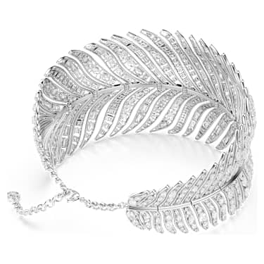 Vienna choker, Mixed cuts, Feather, White, Rhodium plated - Swarovski, 5749377