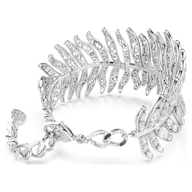 Vienna armband, Verschillende slijpvormen, Veer, Wit, Rodium toplaag - Swarovski, 5749378
