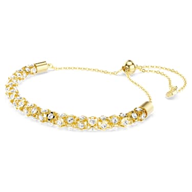 Dextera สร้อยข้อมือ, เจียระไนทรงกลม, ขาว, เคลือบโทนสีทอง - Swarovski, 5750170