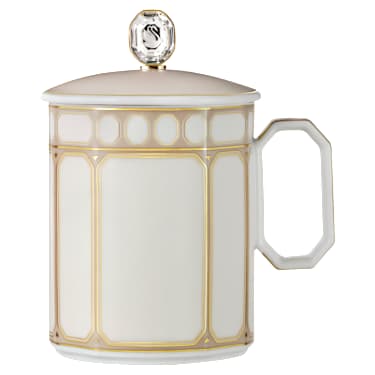 Signum mug with lid, Porcelain, Beige - Swarovski, 5750245