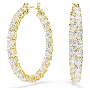 Orecchini a cerchio Matrix, Taglio Round, Bianchi, Finitura oro 18K - Swarovski, 5750620