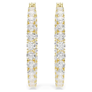 Matrix hoop earrings, Round cut, White, 18K gold finish - Swarovski, 5750620