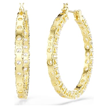 Pendientes de aro Matrix, Talla redonda, Blancos, Baño tono oro - Swarovski, 5750620