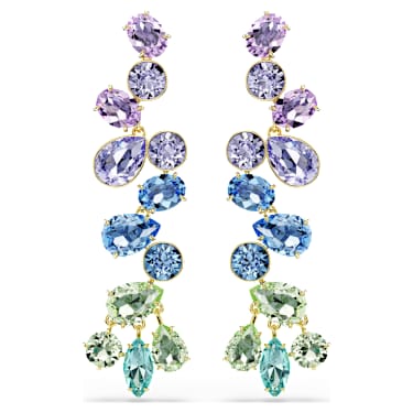 Gema 水滴形耳环, 混合切割、垂饰, 长款, 流光溢彩, 镀金色调 - Swarovski, 5751294