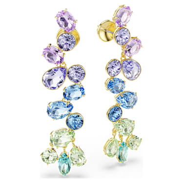Brincos compridos Gema, Combinação de lapidações, Candelabro, Grande, Multicor, Lacado a dourado - Swarovski, 5751294