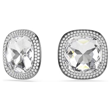 Náušnice klipsy Una Angelic, Výbrus cushion, Bílá, Pokoveno rutheniem - Swarovski, 5751325