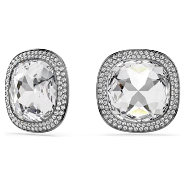 Una Angelic clip earrings, Cushion cut, White, Ruthenium plated - Swarovski, 5751325