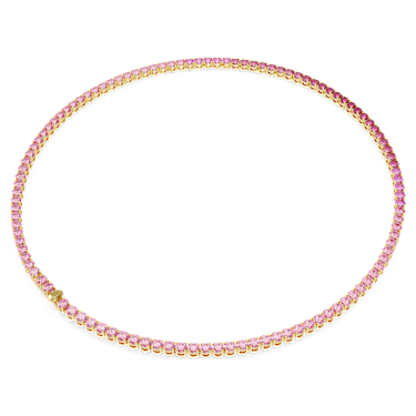 Matrix Tennis necklace, Round cut, Pink, 18K gold finish - Swarovski, 5751762