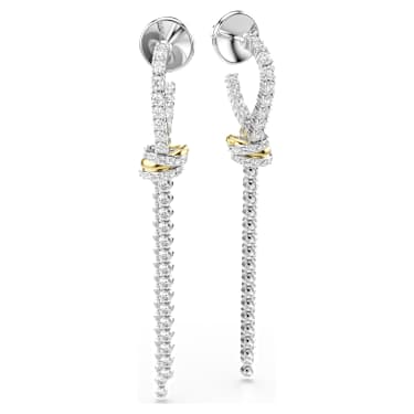 Hyperbola ต่างหูทรงหยดน้ำ, เจียระไนทรงกลม, ปม, ขาว, เคลือบโลหะหลากชนิด - Swarovski, 5752866