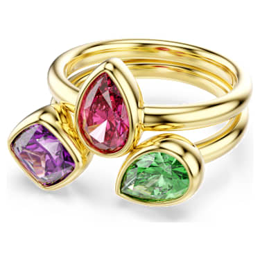 Imber koktélgyűrű, Szett (2), Vegyes metszéses, Többszínű, 18 kt-os aranybevonat - Swarovski, 5753279