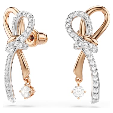 Hyperbola 穿孔耳环, 混合切割, 蝴蝶结, 白色, 混合金属润饰 - Swarovski, 5753331