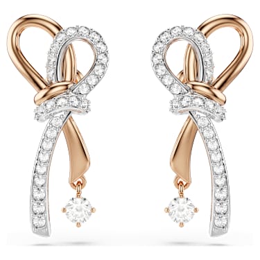 Hyperbola 穿孔耳环, 混合切割, 蝴蝶结, 白色, 混合金属润饰 - Swarovski, 5753331
