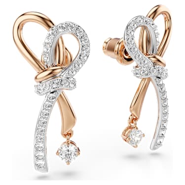 Hyperbola 穿孔耳环, 混合切割, 蝴蝶结, 白色, 混合金属润饰 - Swarovski, 5753331