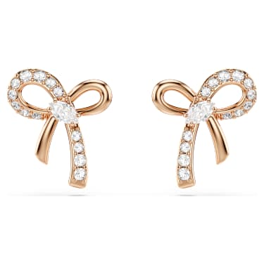 Hyperbola stud earrings, Mixed cuts, Bow, White, 18K rose gold finish - Swarovski, 5753335
