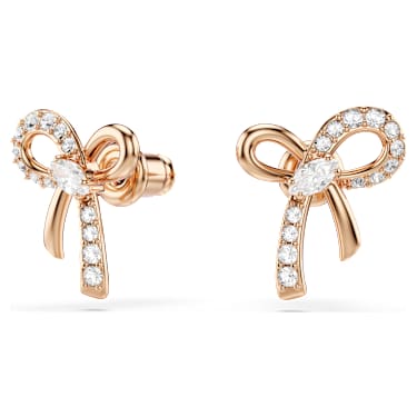Hyperbola stud earrings, Mixed cuts, Bow, White, 18K rose gold finish - Swarovski, 5753335