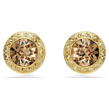 Una Angelic stud earrings, Round cut, Caramel, Gold-tone plated - Swarovski, 5753342