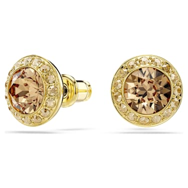 Una Angelic stud earrings, Round cut, Caramel, 18K gold finish - Swarovski, 5753342