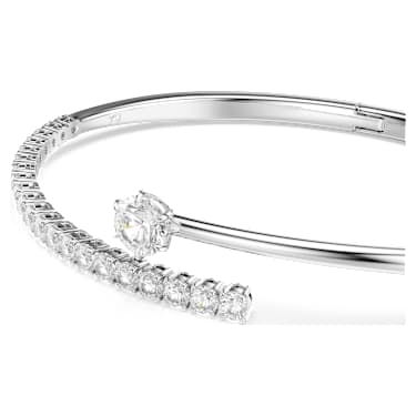 Brățară fixă Matrix, Tăietură rotundă, Albă, Placat cu rodiu - Swarovski, 5753569