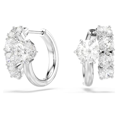 Matrix フープピアス, ラウンドカット, ホワイト, ロジウム・プレー