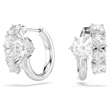 Matrix 후프 이어링, 라운드 컷, 화이트, 로듐 플래팅 - Swarovski, 5753572