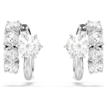 Orecchini a cerchio Matrix, Taglio Round, Bianchi, Placcato rodio - Swarovski, 5753572