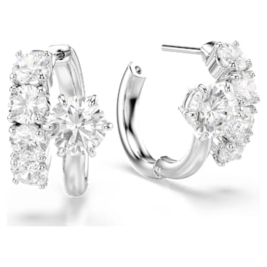 Matrix 후프 이어링, 라운드 컷, 화이트, 로듐 플래팅 - Swarovski, 5753572